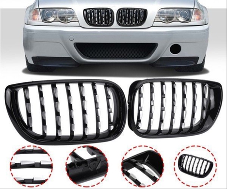BMW 3 SERISI 2002-2004 E46 IÇIN UYUMLU DIAMOND PANJUR (BÖBREK) PIANO BLACK ÇERÇEVE